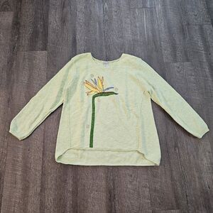 VTG Handpated Momo Sweater By AVALIN Birds Of Paradise Flower Sage Green Cotton